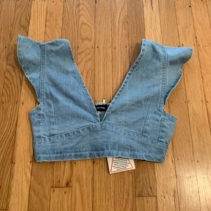 Light Wash Flared Sleeve Denim Crop Top (size 0)
